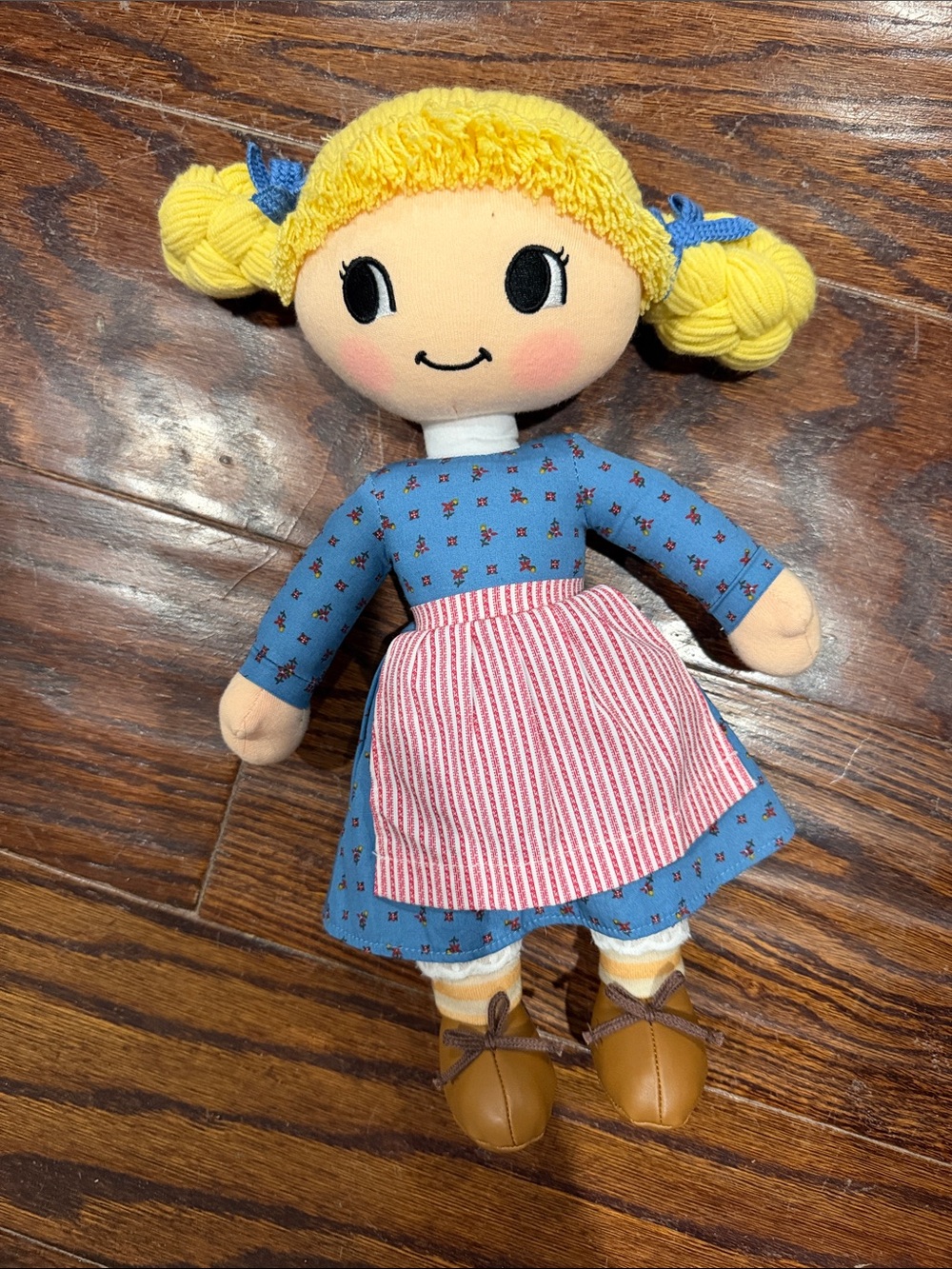 American Girl Kirsten soft doll Yellow-Haired Doll in Blue Dress with Pink Apron